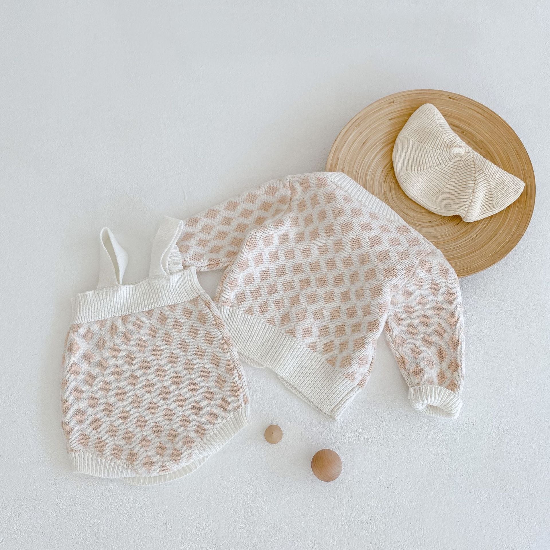 Baby Girl Plaid Graphic Onesies & Cardigan Knitted Sets
