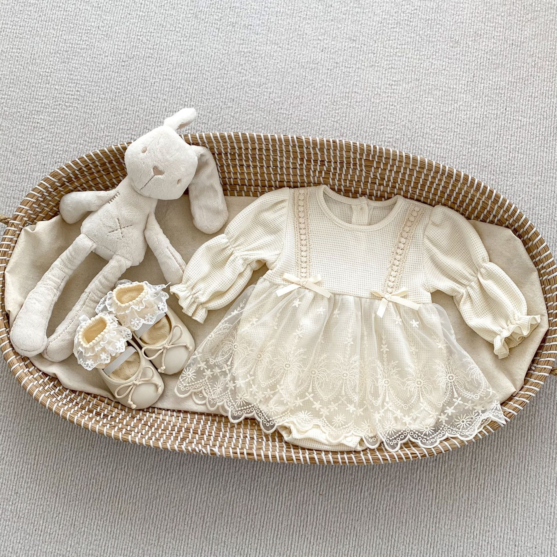 Arrival Baby Waffle Grid Mesh Princess Onesie Dress And Leggings Set For Girls