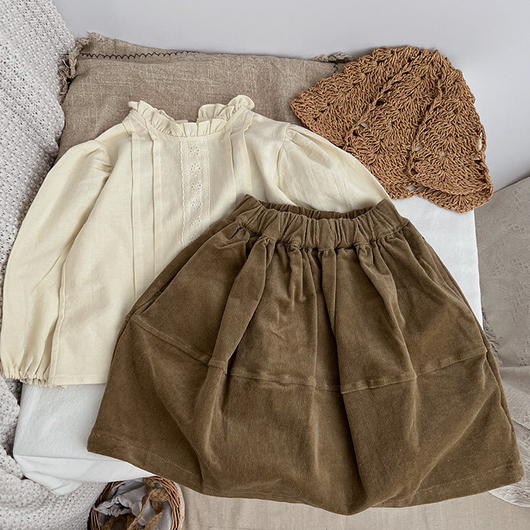Baby Solid Color Corduroy Fabric Casual Lantern Skirt