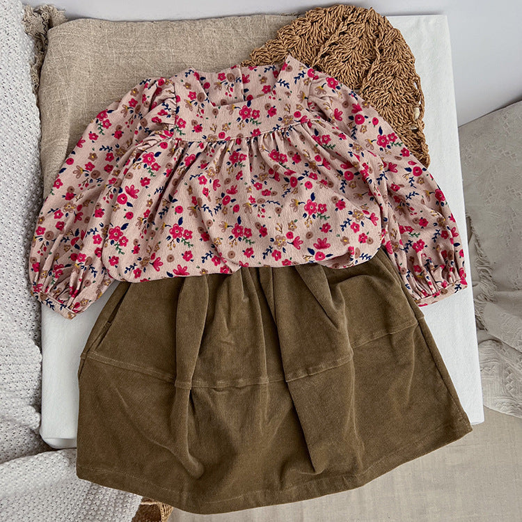 Baby Solid Color Corduroy Fabric Casual Lantern Skirt