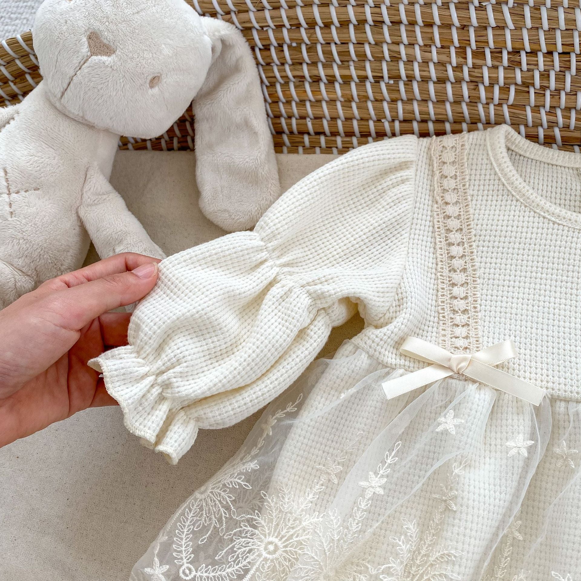 Arrival Baby Waffle Grid Mesh Princess Onesie Dress And Leggings Set For Girls