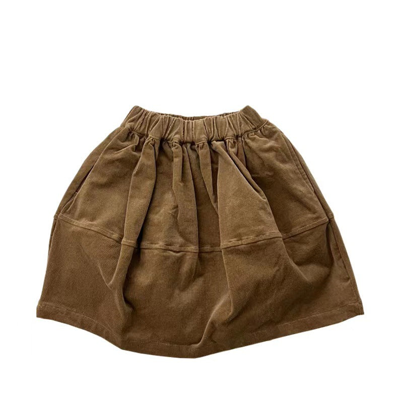 Baby Solid Color Corduroy Fabric Casual Lantern Skirt