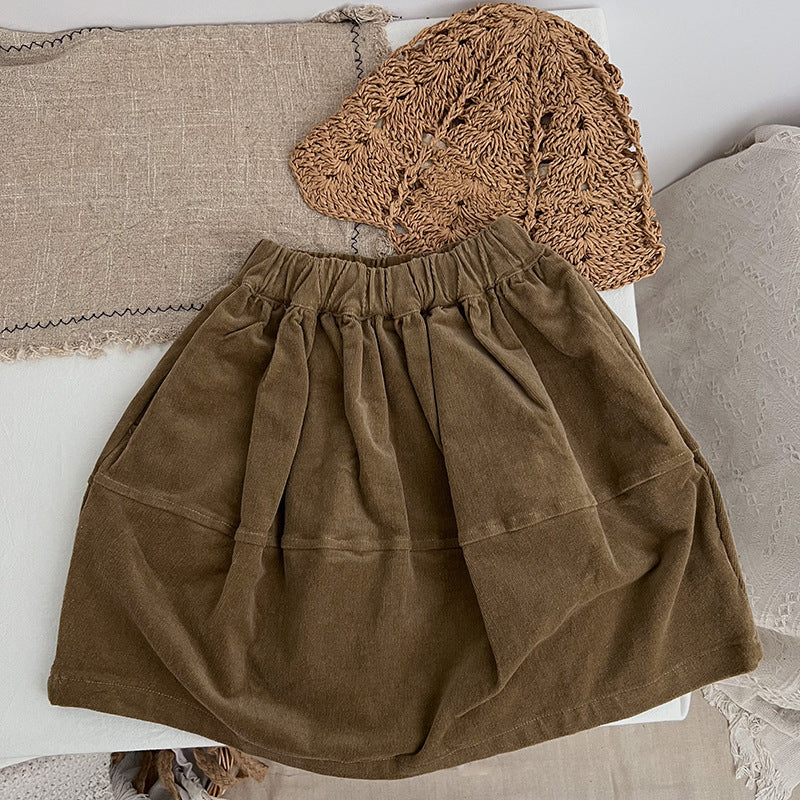Baby Solid Color Corduroy Fabric Casual Lantern Skirt